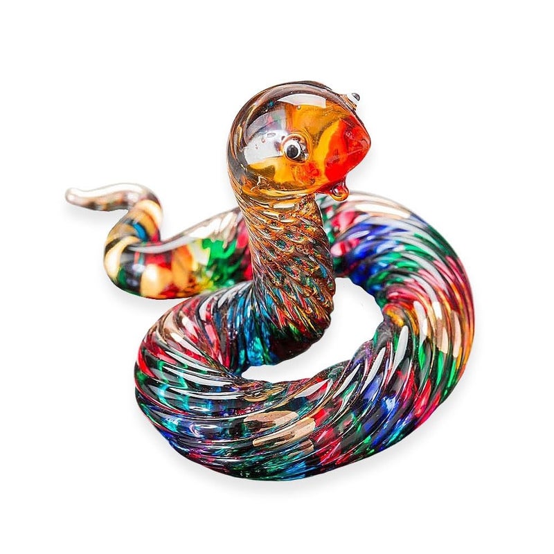 WitnyStore 2Â¼" Rainbow Twist Lift Head Hognose Snake Artistic Blown Glass Figurine Hand-Blown Statue Tabletop Decoration Unique Collectible for Adult Collectors Handcrafted Elegant Home Room Decor - Image 1